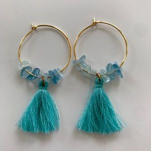 Aquamarine Crystal Boho Tassel Earrings